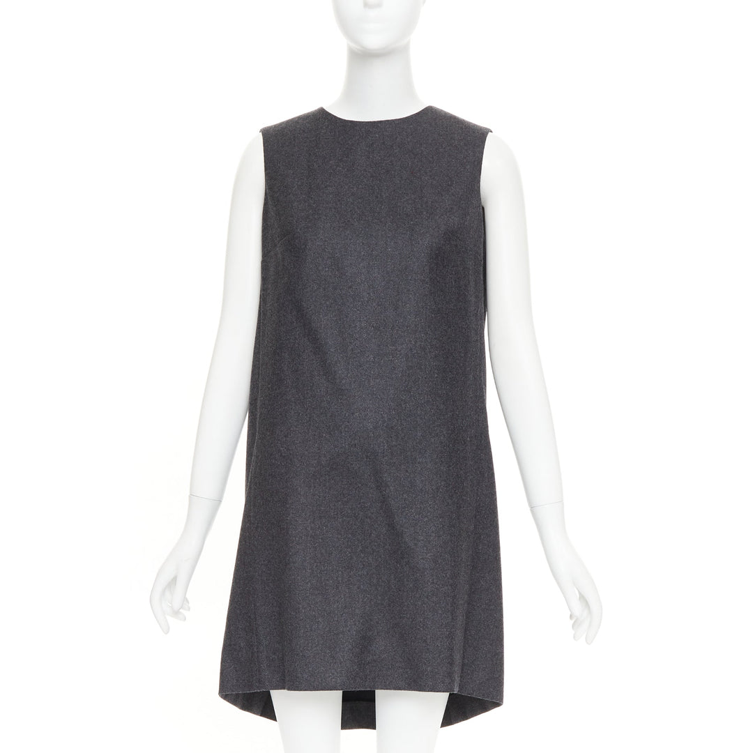 YVES SAINT LAURENT 2009 grey wool metallic sheen back mini dress FR34 XXS