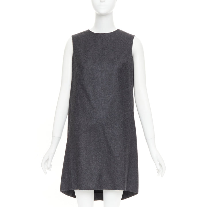 YVES SAINT LAURENT 2009 grey wool metallic sheen back mini dress FR34 XXS