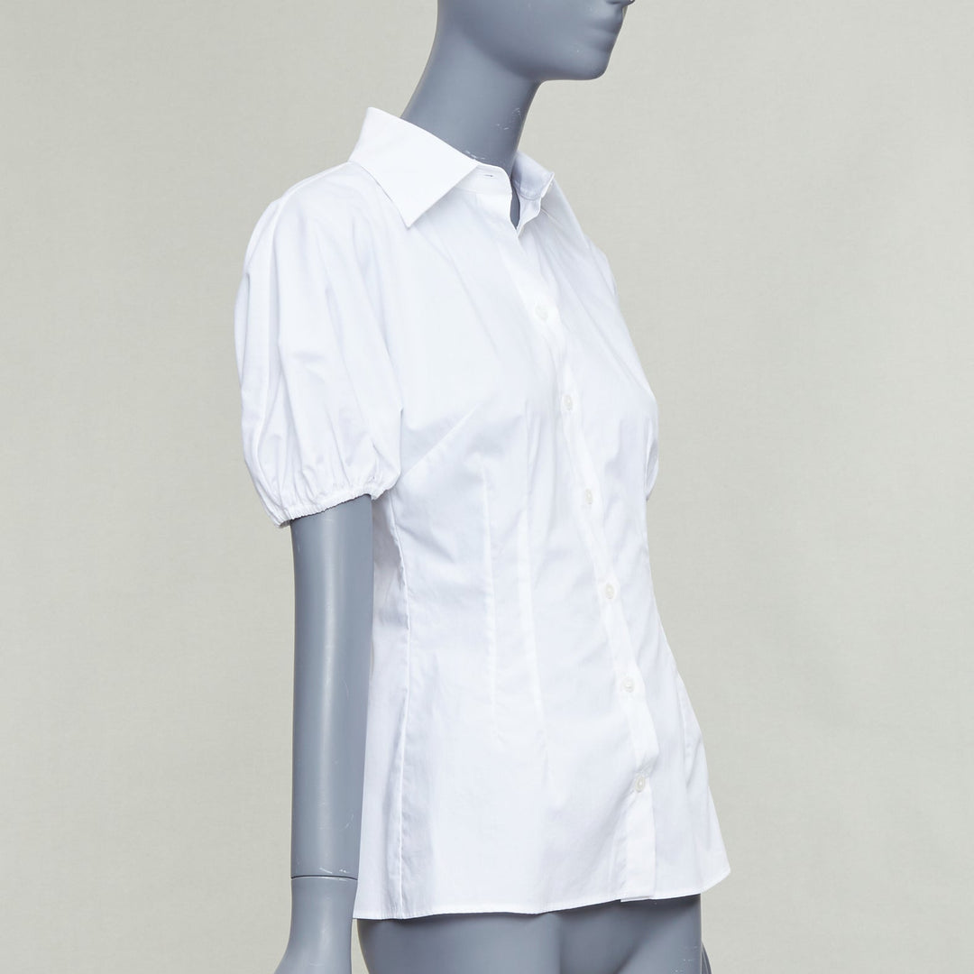 DOLCE GABBANA 2025 white cotton dolman puff sleeve cinched waist shirt IT38 XS