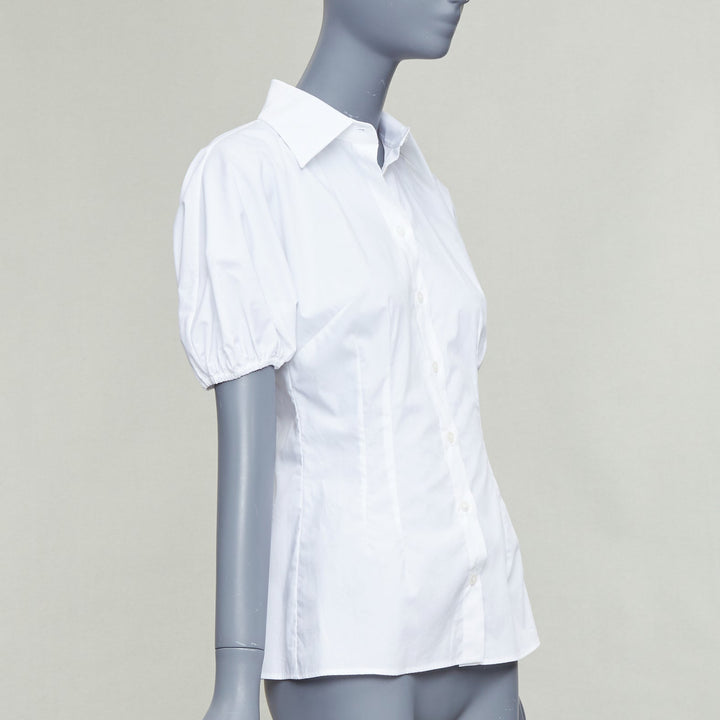 DOLCE GABBANA 2025 white cotton dolman puff sleeve cinched waist shirt IT38 XS