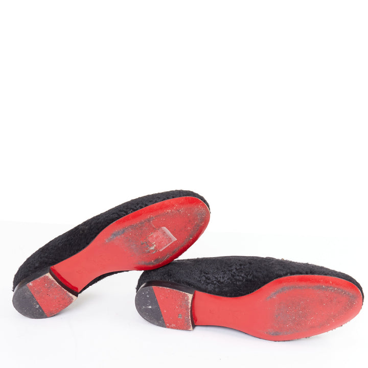CHRISTIAN LOUBOUTIN Dictateur persian lamb fur Medallion embroidered flats EU37