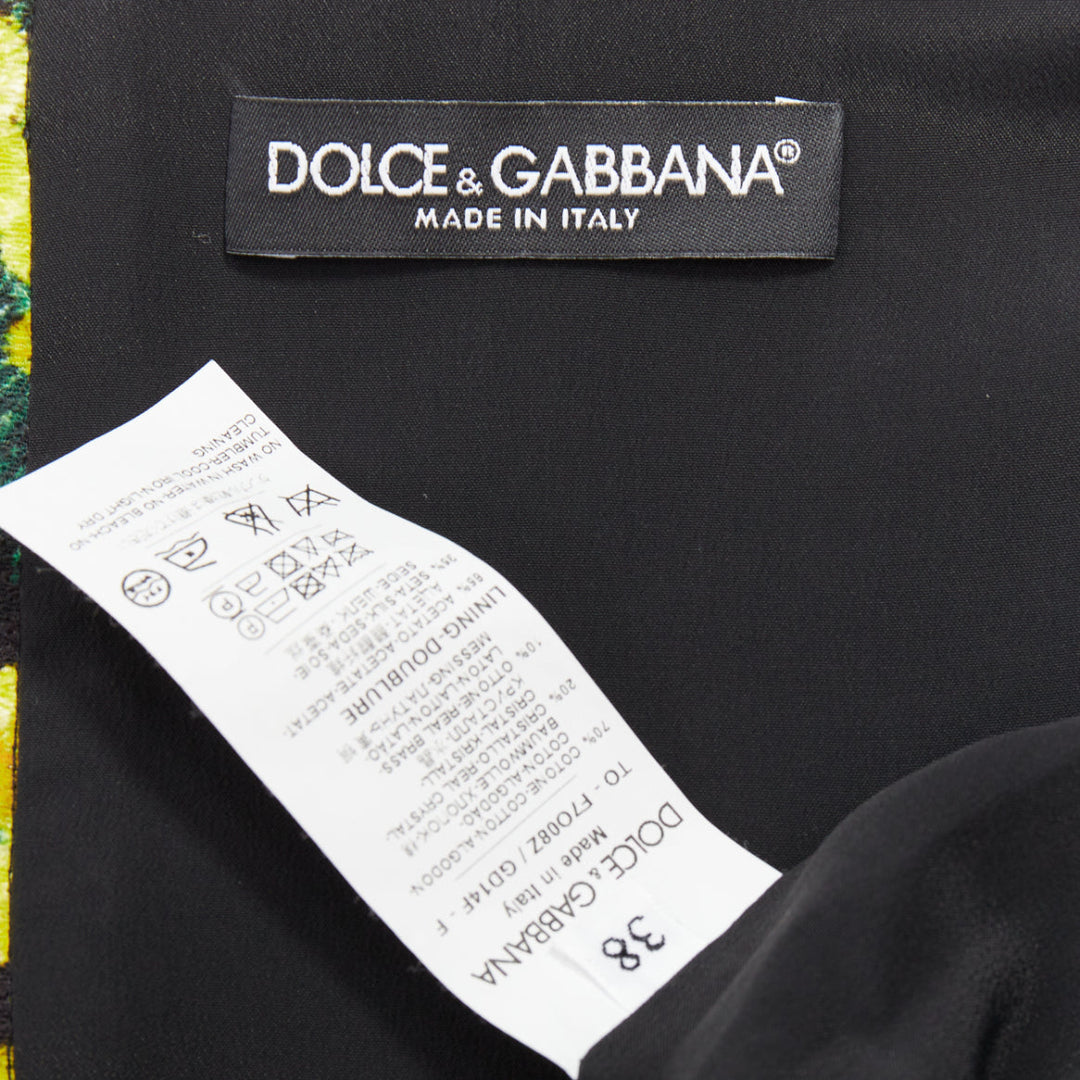 DOLCE GABBANA yellow black beaded mimosa acacia print floral tunic IT38 XS