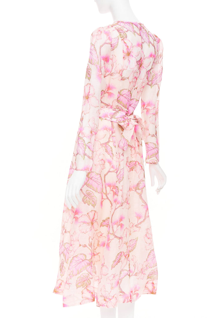 ZIMMERMANN 2024 Runway Matchmaker pink floral linen silk midi dress Size 1 XS-S