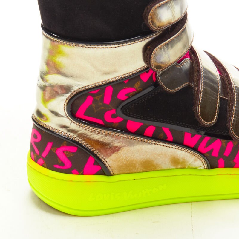 LOUIS VUITTON Stephen Sprouse silver pink Graffiti monogram hi top sneaker EU36