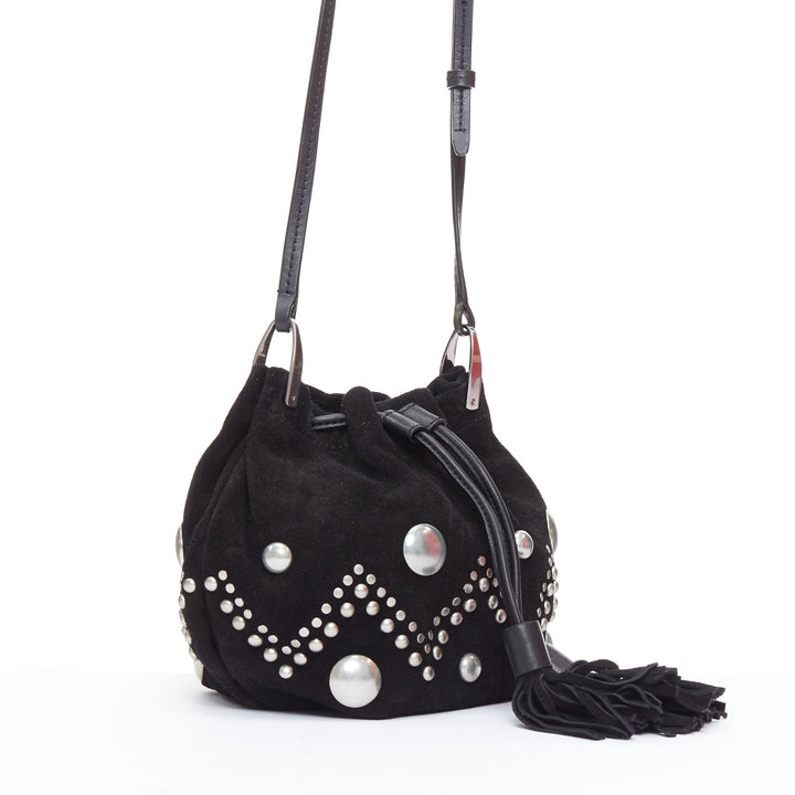 ISABEL MARANT Kylio black suede leather silver studded shoulder bag