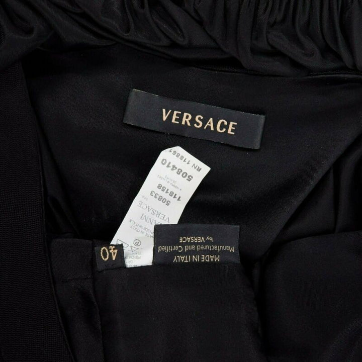 Runway VERSACE black draped viscose harness neckline cocktail dress IT40 S