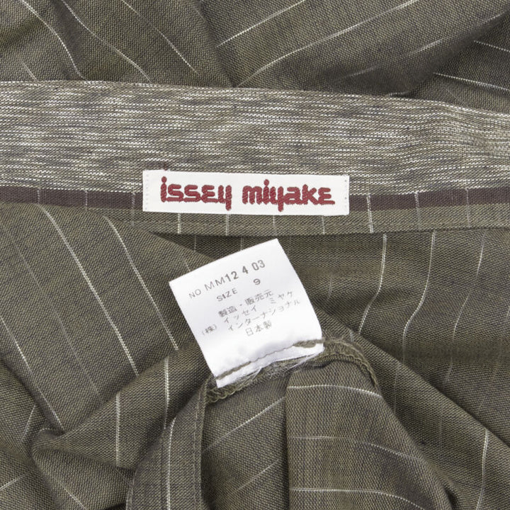ISSEY MIYAKE 1980's Vintage Samurai green striped cotton pleat shirt M Sz.9