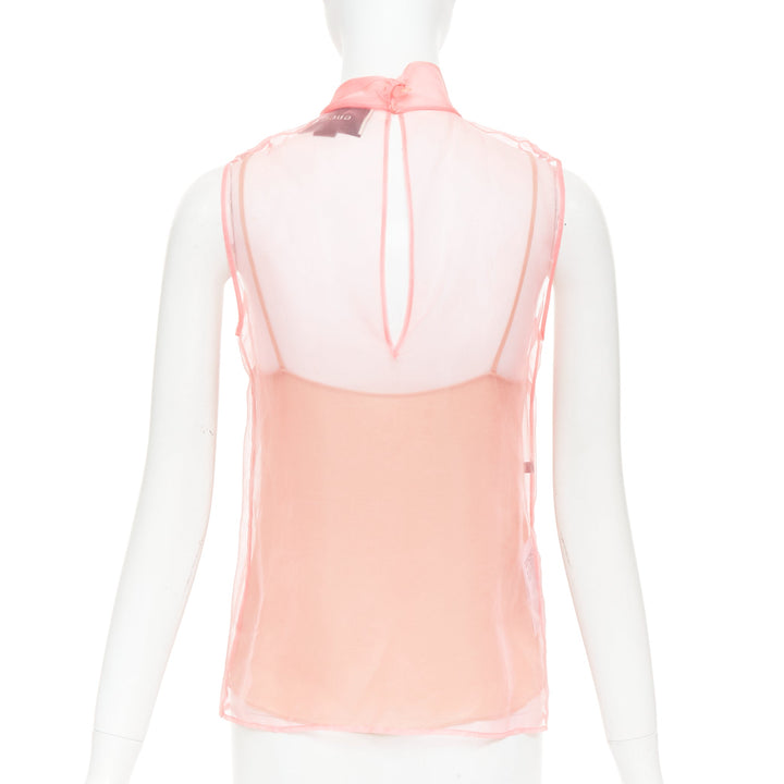 GUCCI 2015 pink silk organza sheer pussybow sleeveless blouse IT38 XS