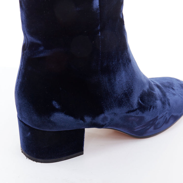 GIANVITO ROSSI Margaux navy velvet minimal zip ankle boots EU37.5