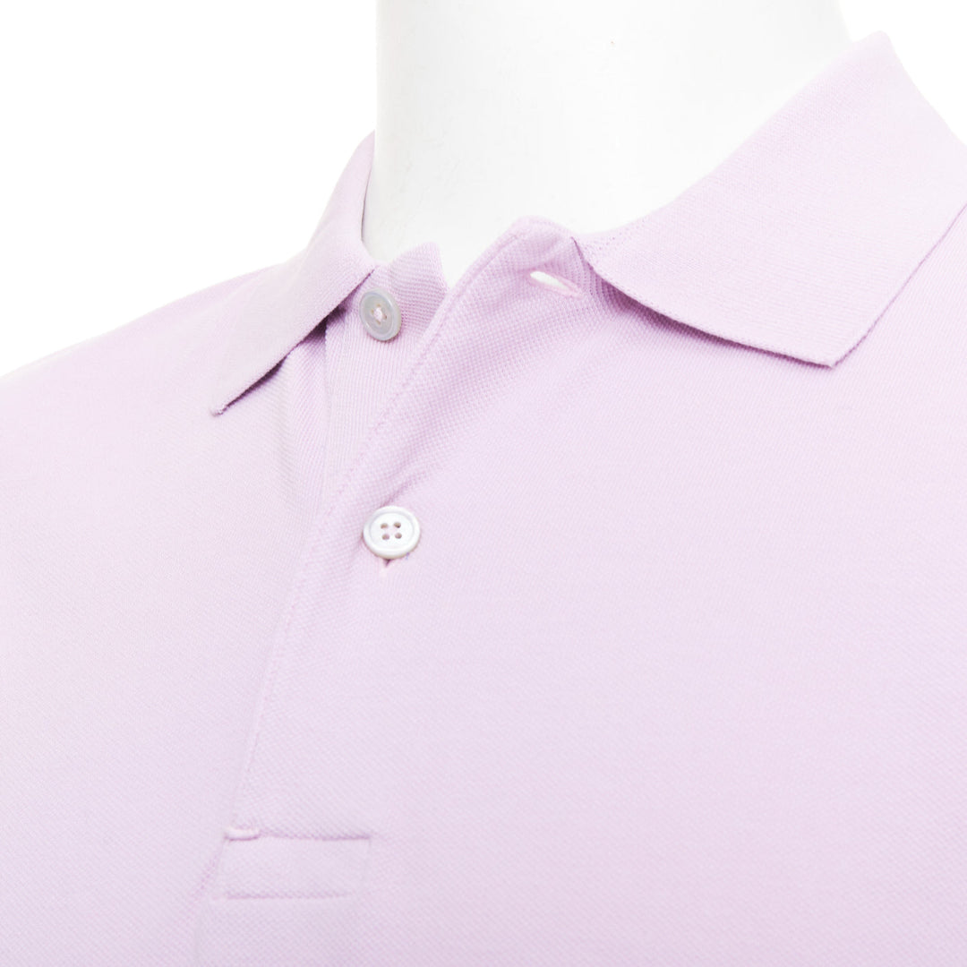 TOM FORD light purple pink cotton TF logo hem pique polo shirt IT48 M