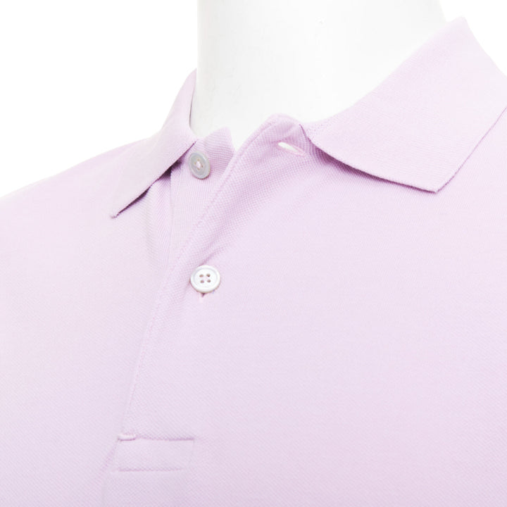 TOM FORD light purple pink cotton TF logo hem pique polo shirt IT48 M