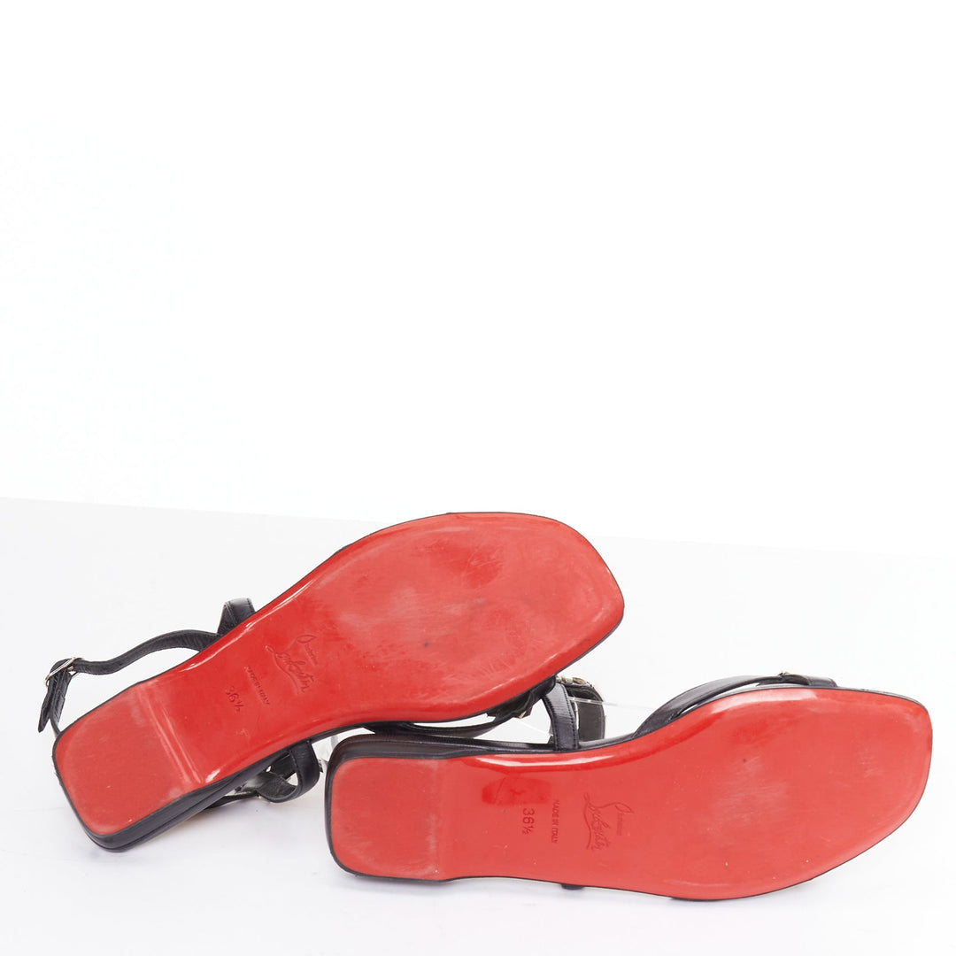 CHRISTIAN LOUBOUTIN Galerietta black calfskin silver studded sandals EU36.5