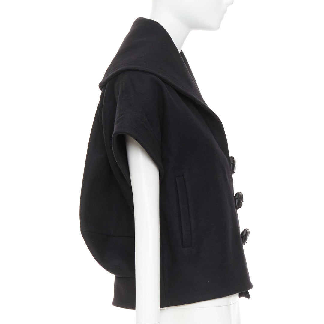 STELLA MCCARTNEY 2005 black wool cashmere wide collar woven buttons coat IT40 S