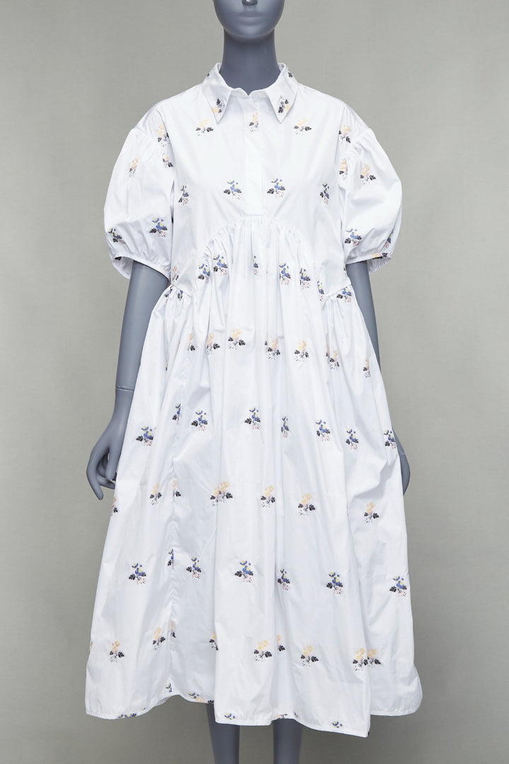 CECILIE BAHNSEN Mikko Hawthorn floral jacquard white voluminous dress UK12 L