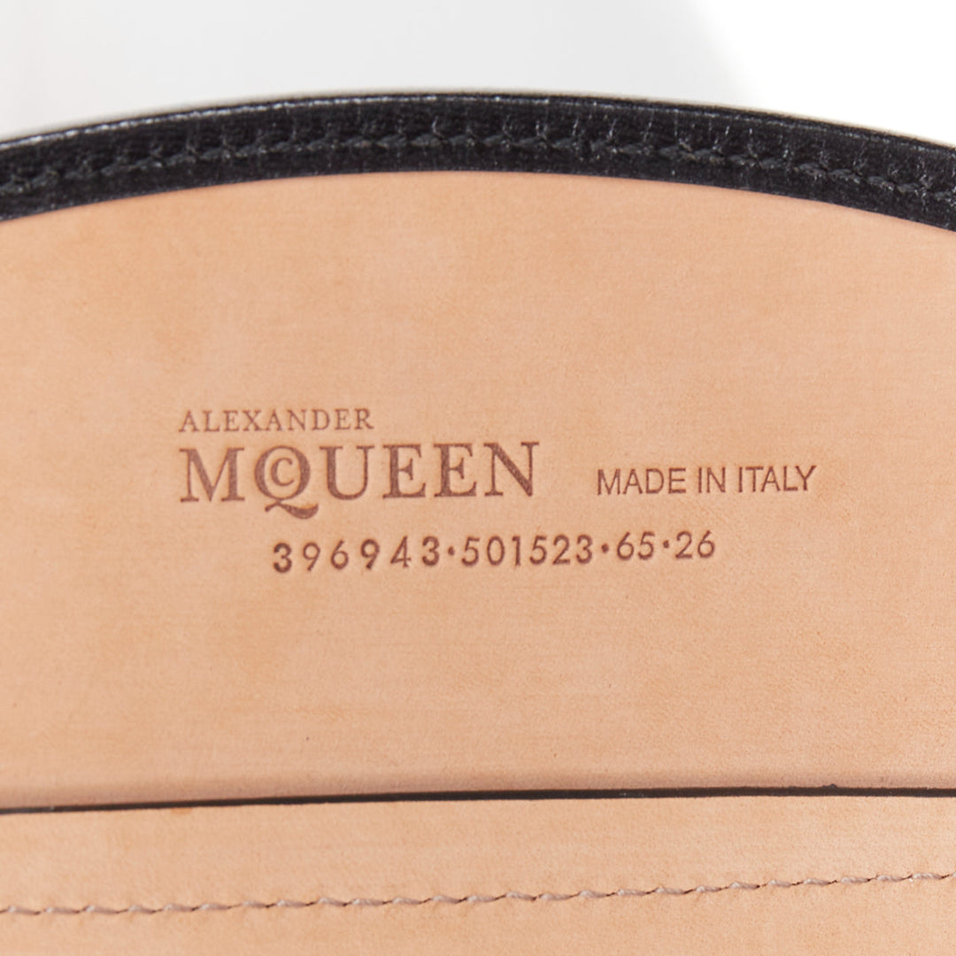 ALEXANDER MCQUEEN black polished leather hard overstitched corset waist belt 26"