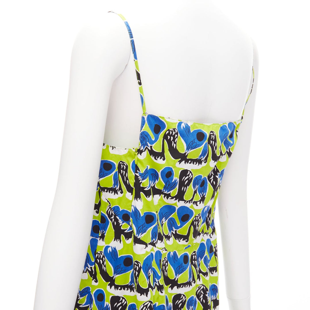 MARNI green blue geometric print cotton kick flared summer dress IT42 M