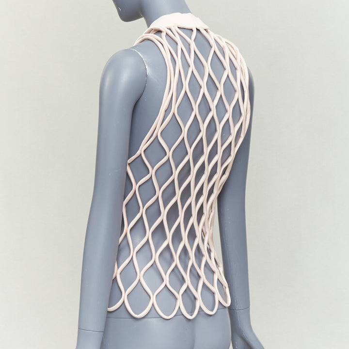 BALENCIAGA 2015 Runway pink satin 3D net high neck vest top