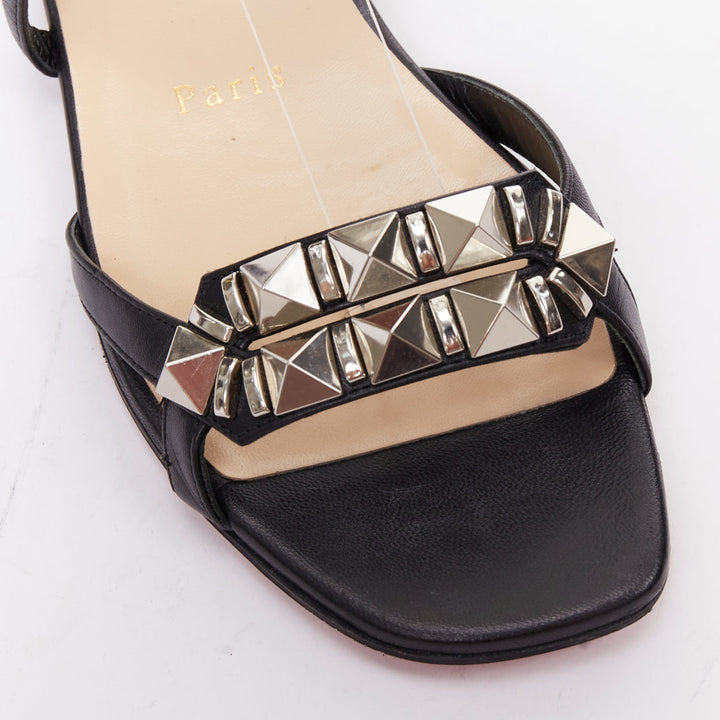 CHRISTIAN LOUBOUTIN Galerietta black calfskin silver studded sandals EU36.5