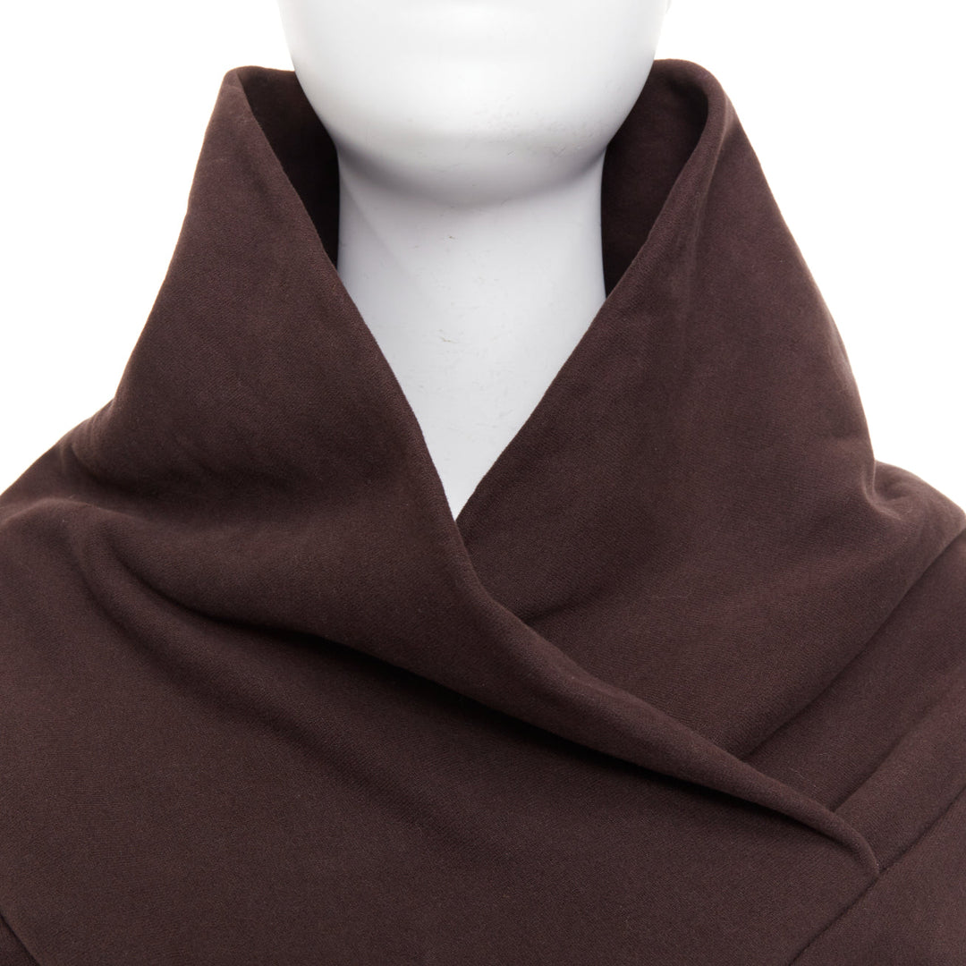 SAINT LAURENT 2023 brown cotton fleece overlapping cowl neck pullover L