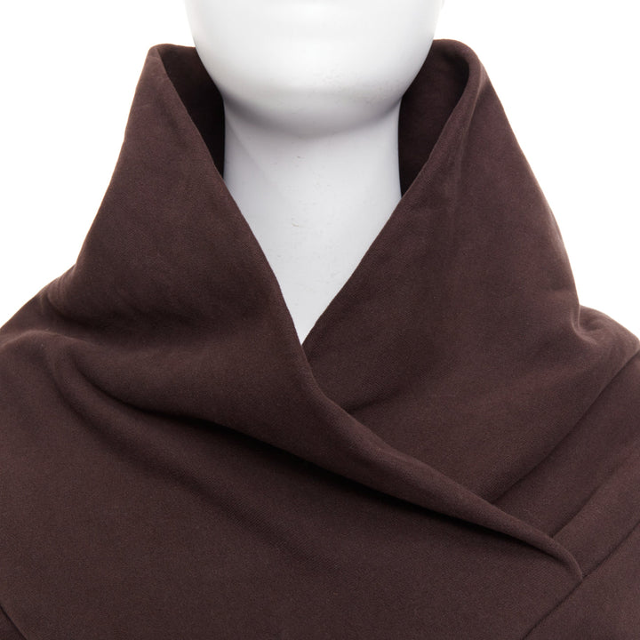SAINT LAURENT 2023 brown cotton fleece overlapping cowl neck pullover L