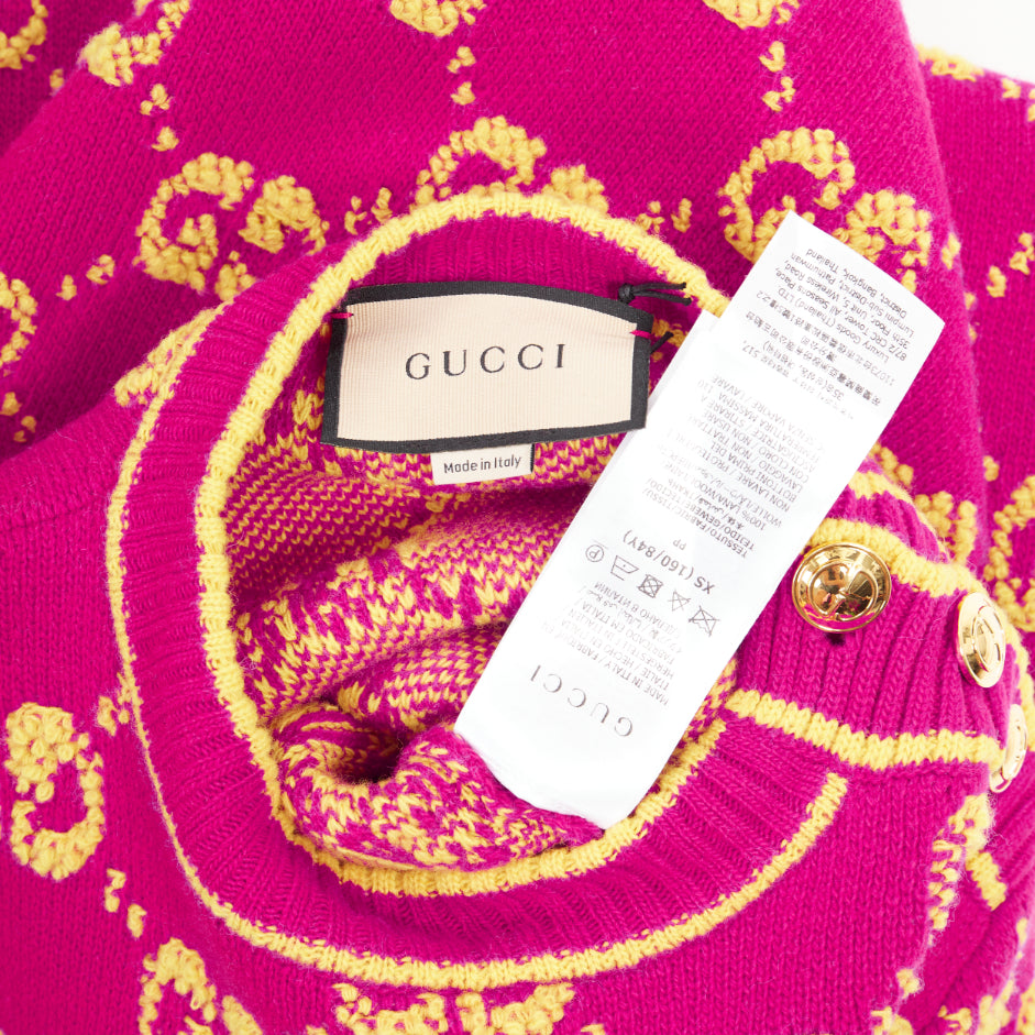 GUCCI 2022 magenta yellow wool GG monogram jacquard cropped sweater XS