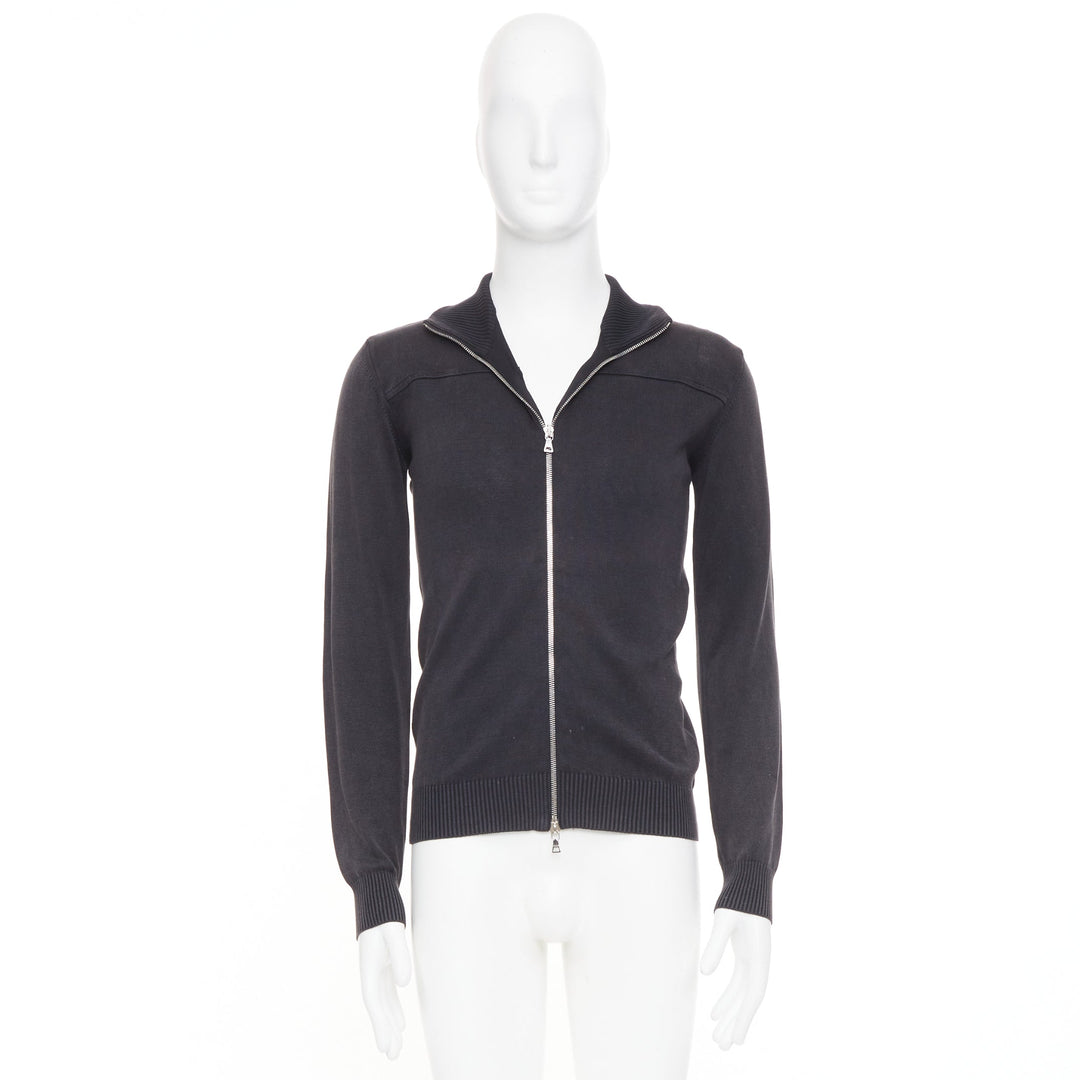 PRADA 2012 cotton full zip mock neck knit cardigan washed effect sweater IT48 M