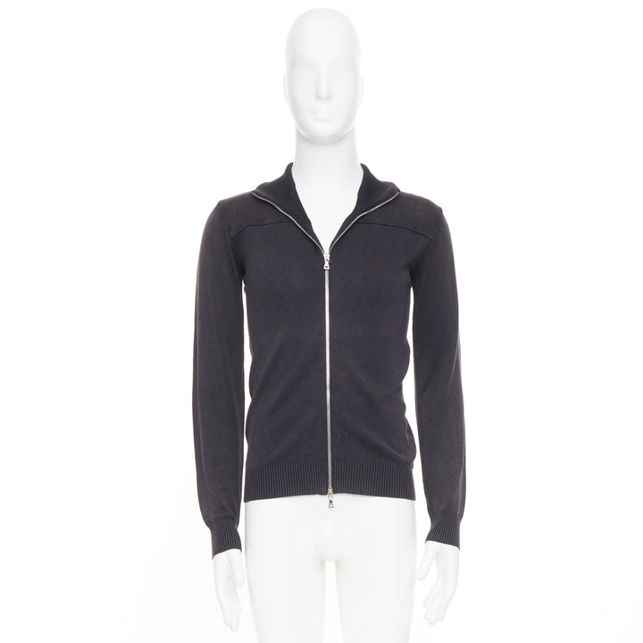 PRADA 2012 cotton full zip mock neck knit cardigan washed effect sweater IT48 M