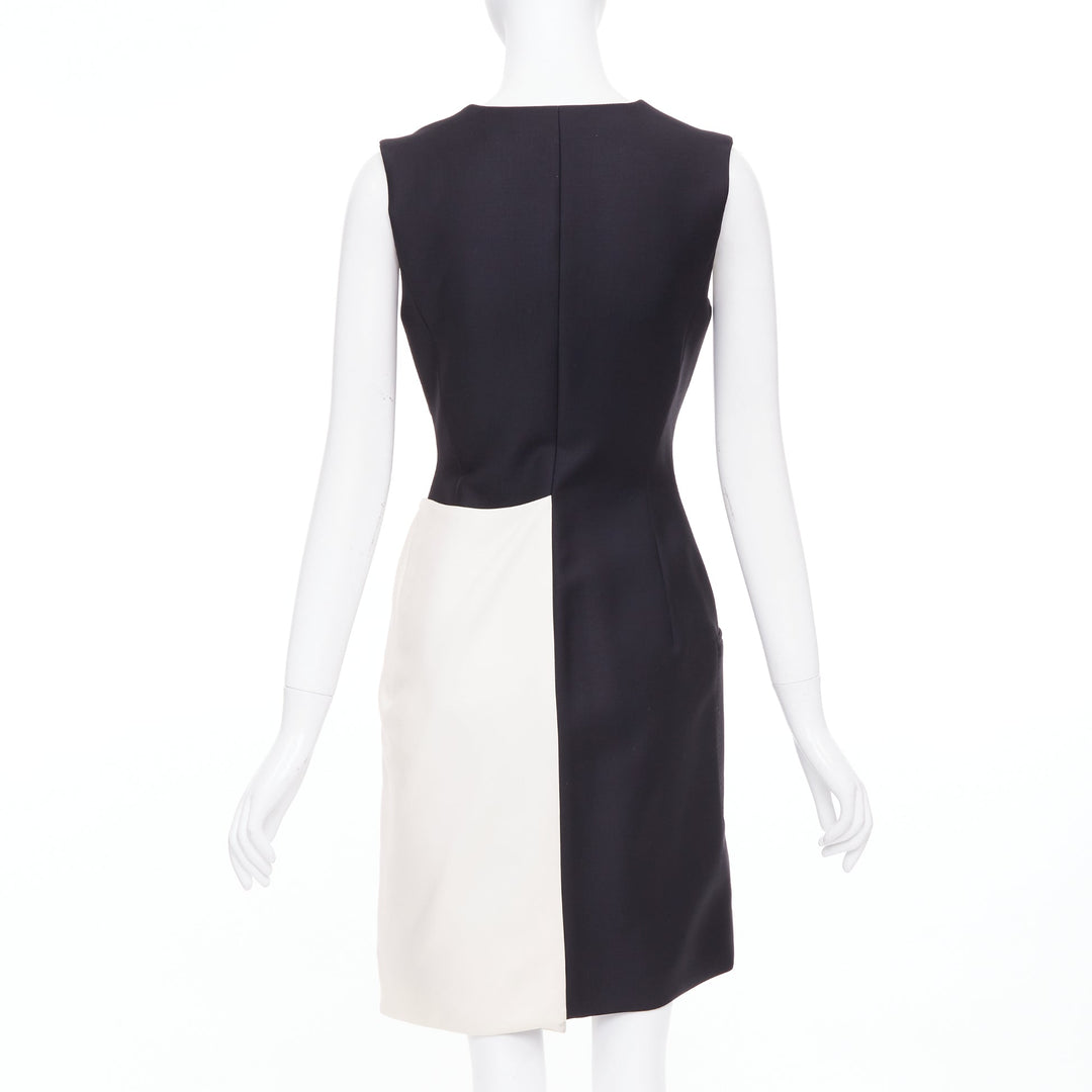 CHRISTIAN DIOR 2013 Raf Simons black white velvet lapels asymmetric dress FR36 S