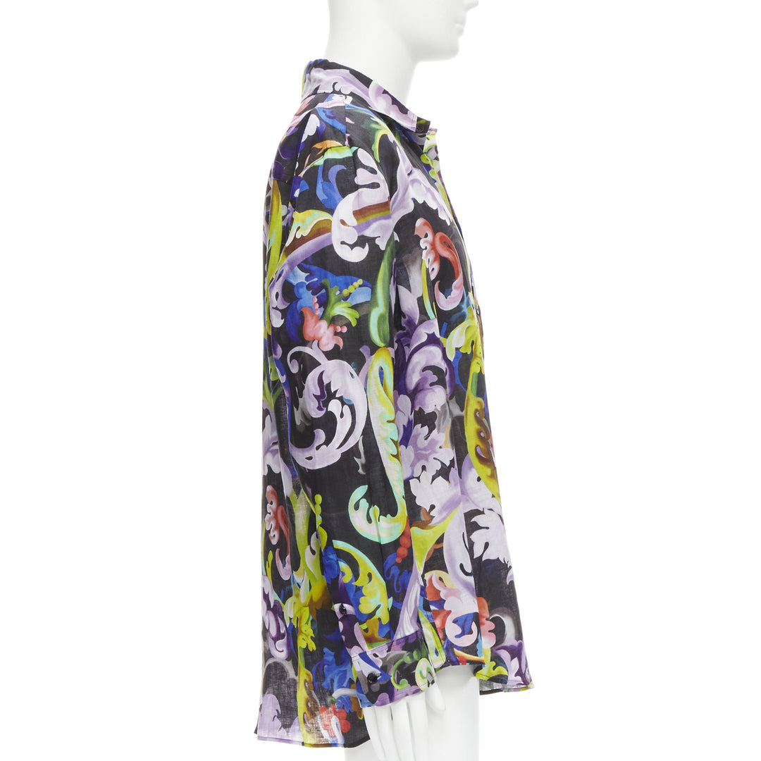 VERSACE 2021 Runway Baroccoflage colorful baroque floral linen shirt EU39 M