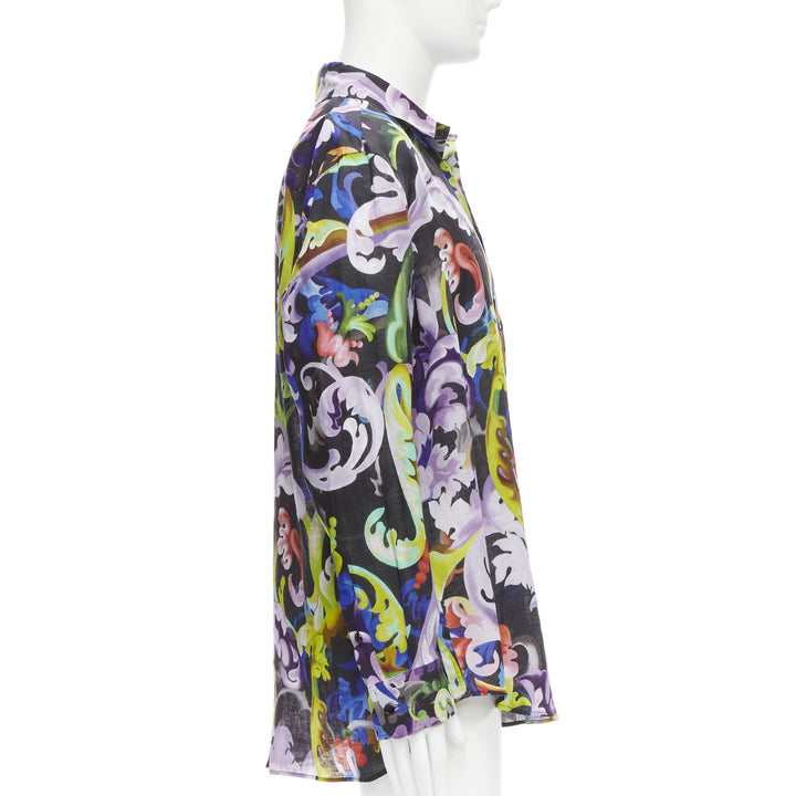 VERSACE 2021 Runway Baroccoflage colorful baroque floral linen shirt EU39 M