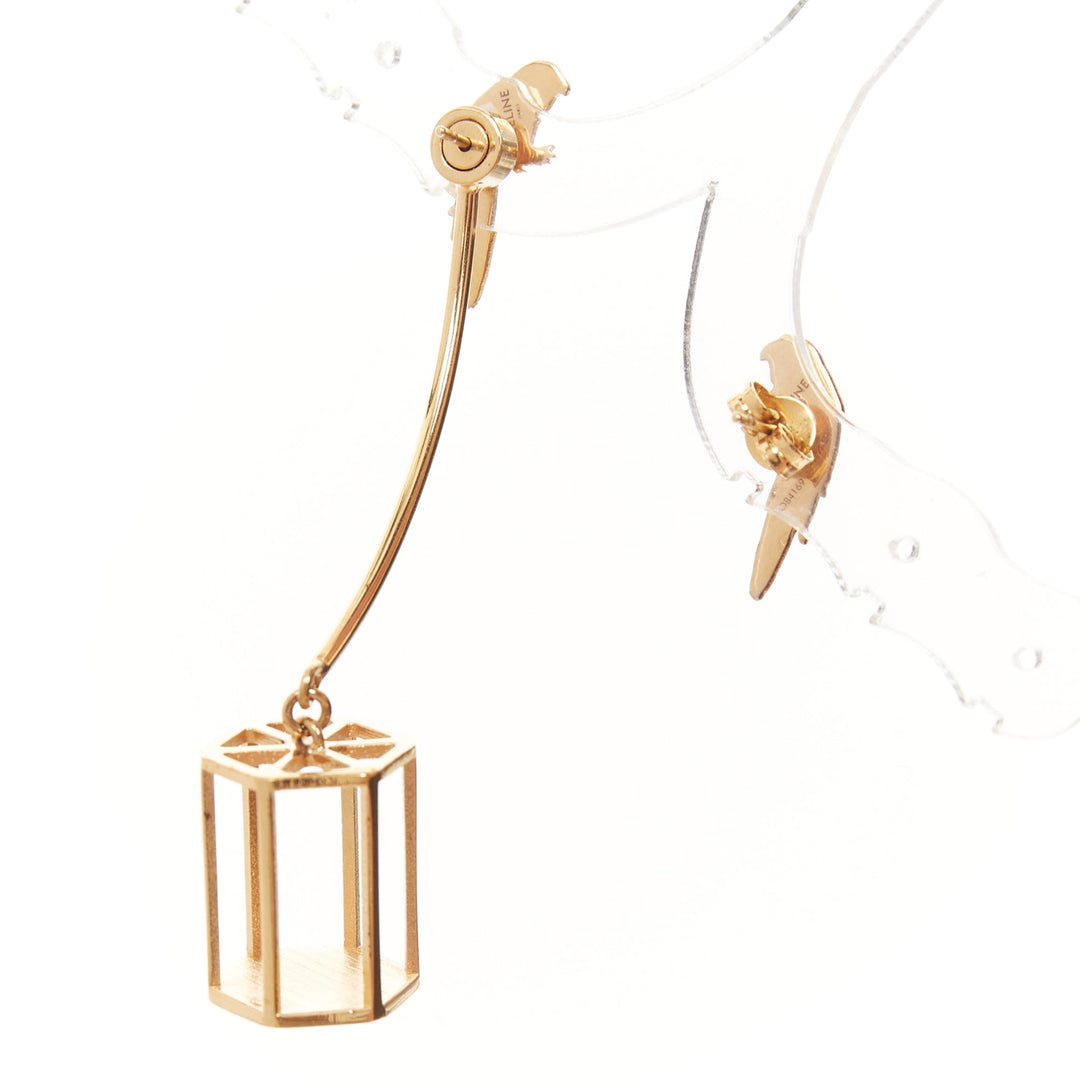 rare CELINE 2017 Phoebe Philo Animalerie Birdcage asymmetric drop stud earring