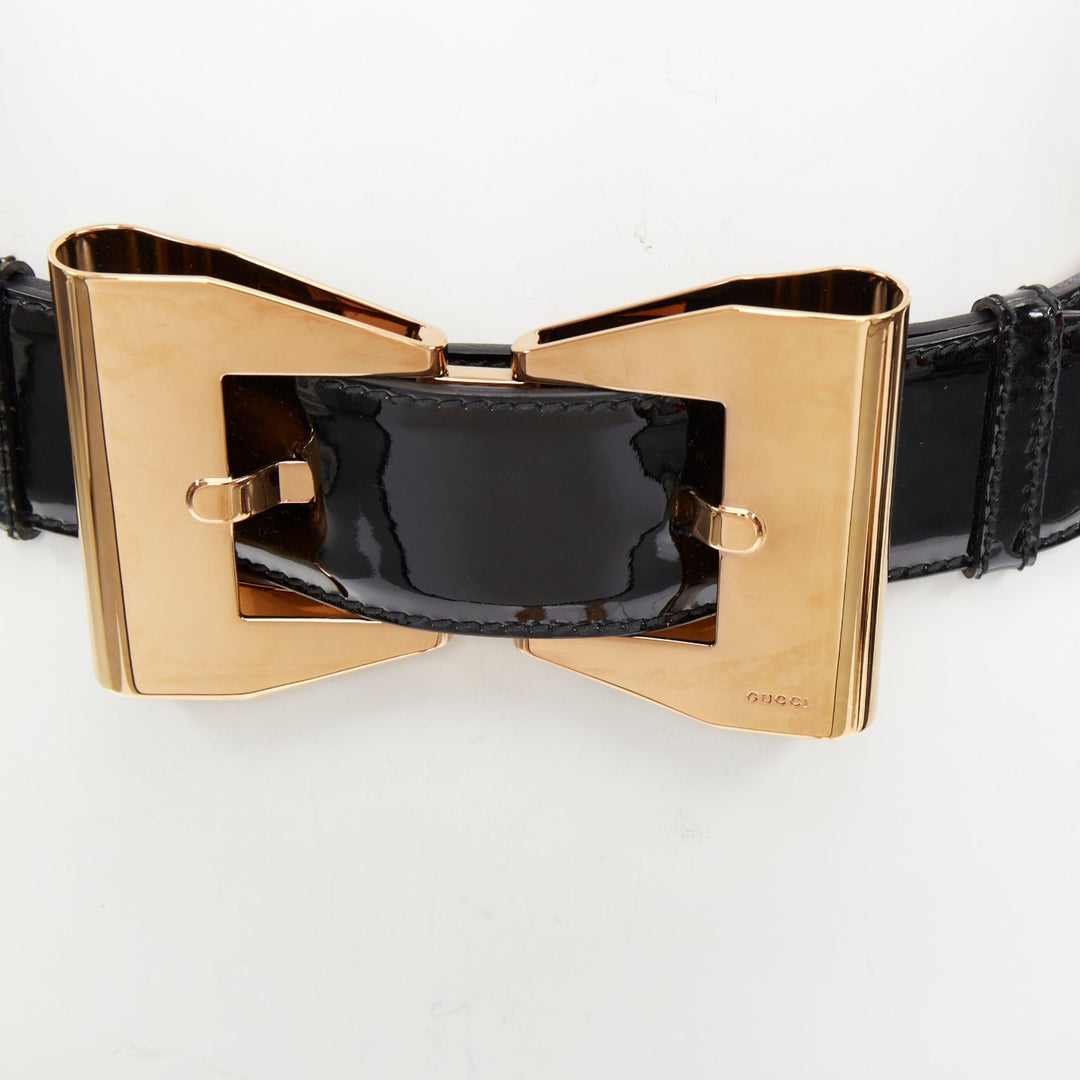 GUCCI 2010 Runway black patent leather double buckle wide waist belt 70cm