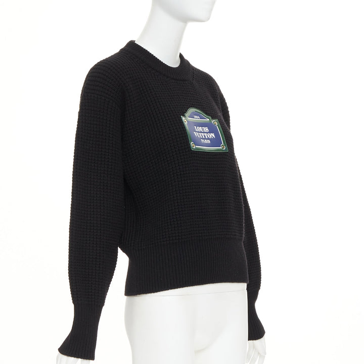 LOUIS VUITTON 2023 LV Street Sign leather wool cashmere waffle knit sweater XS