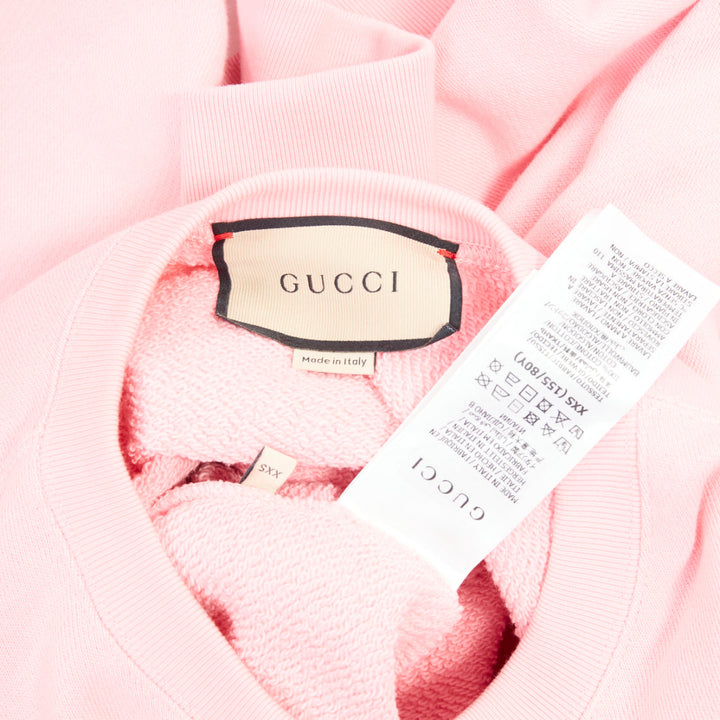 GUCCI 2021 Eschatology pink white logo varsity stripe crewneck sweatshirt XXS