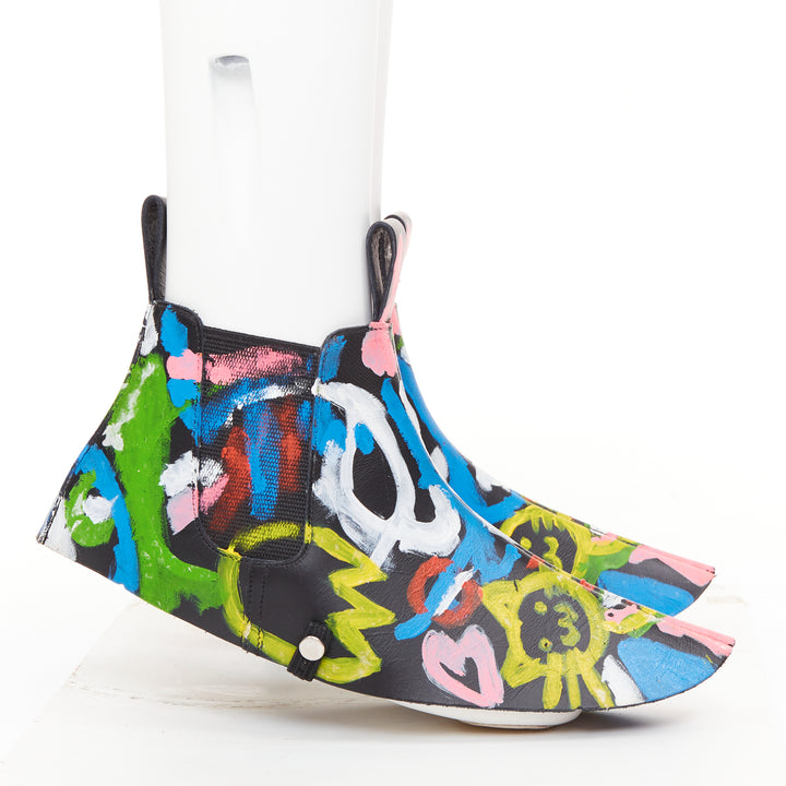 rare COMME DES GARCONS 2014 Runway hand painted black cowhide shoe covers