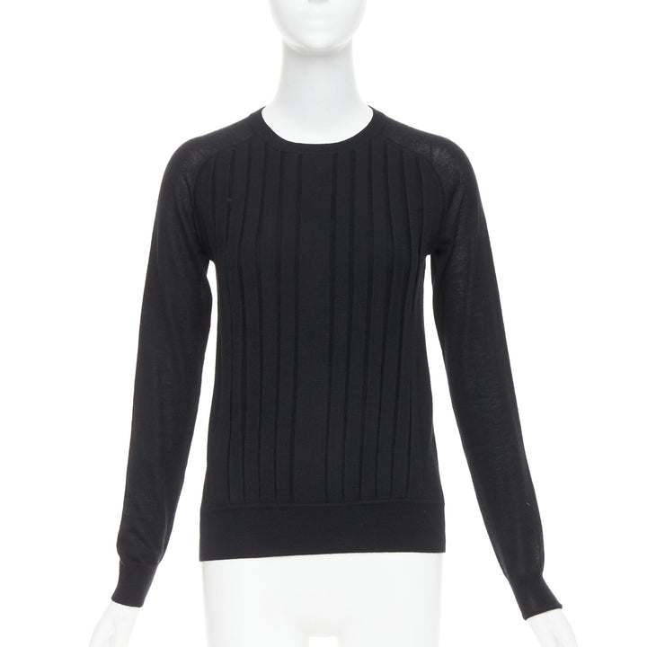 HERMES 100% cashmere black accordion pleated front raglan sweater FR34 XS