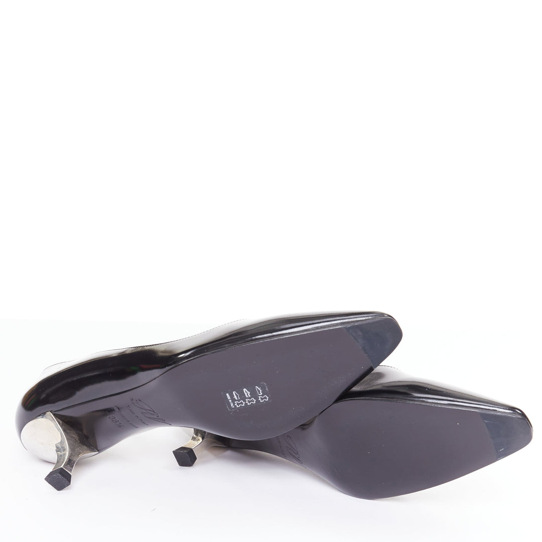 ROGER VIVIER Virgule black patent leather kitten comma heel almond pumps EU38.5
