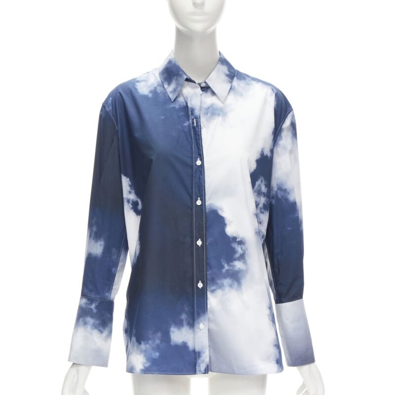 ALEXANDER MCQUEEN 2022 Sky cloud blue cotton cuff button down shirt IT38 XS