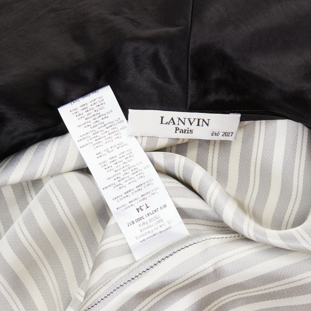 LANVIN grey black striped viscose floral applique belted robe outerwear FR34 XS