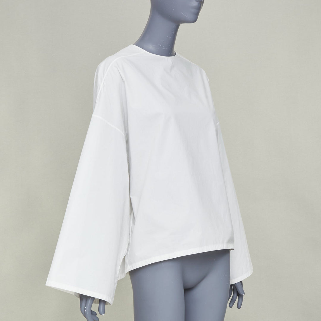 MARNI white cotton crew neck wide boxy bell sleeve blouse top IT40 S