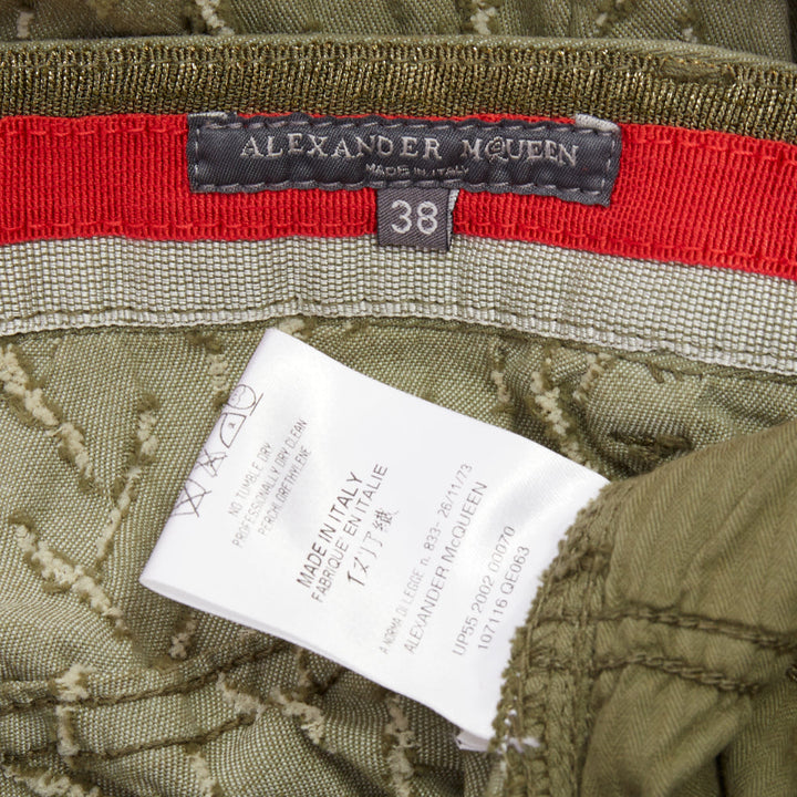 ALEXANDER MCQUEEN 2002 khaki green distressed cotton chevron jeans IT38 XS