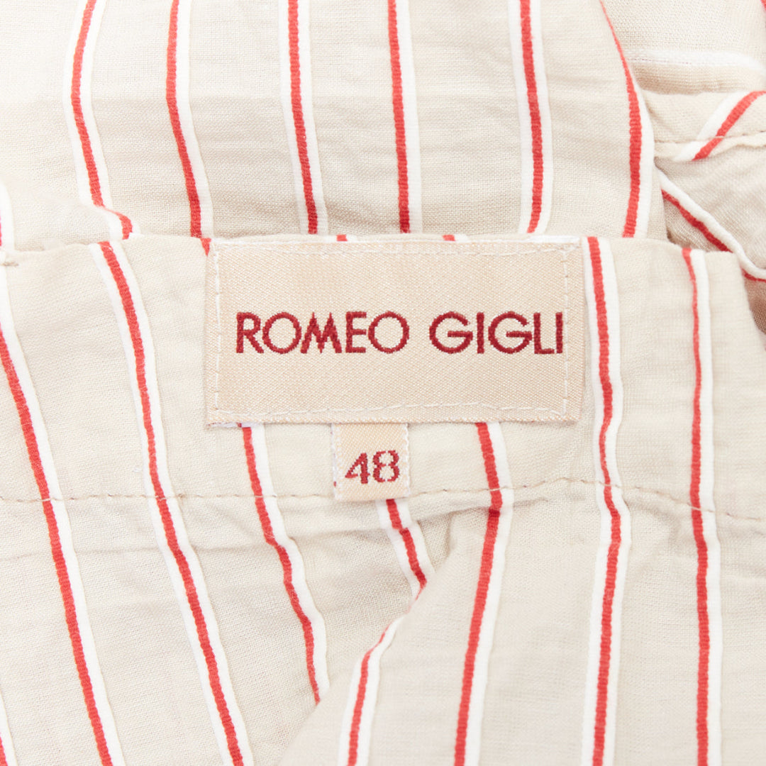 ROMEO GIGLI red beige cotton striped applique slim blazer IT48 M