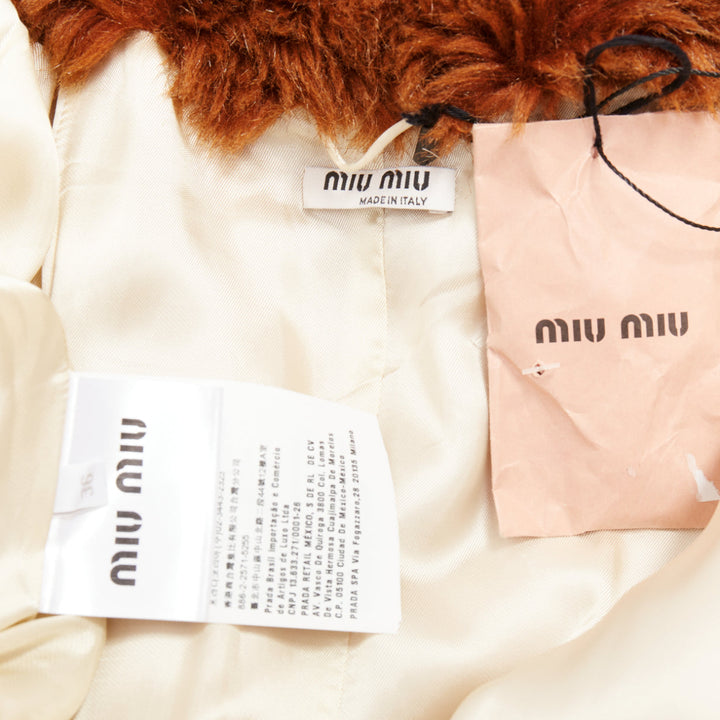 MIU MIU 2017 Runway orange brown XL flower button faux fur oversize coat IT36 XS