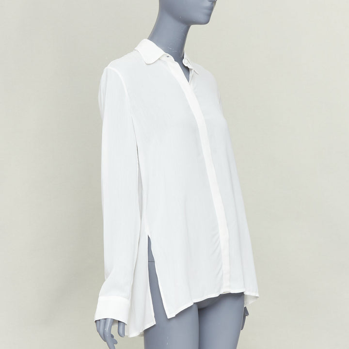 THE ROW Carlton Pleated Back Fluid Crepe white viscose long sleeve shirt XS