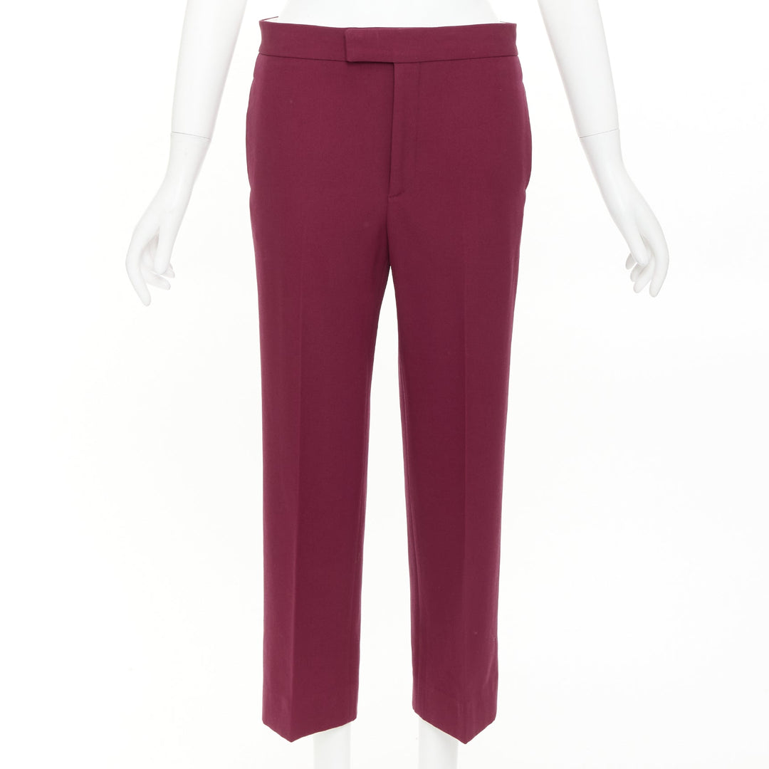 OLD CELINE Phoebe Philo burgundy wool cotton trim cropped dress trousers FR36 S