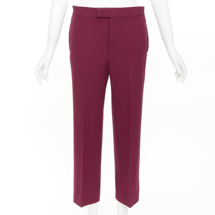 OLD CELINE Phoebe Philo burgundy wool cotton trim cropped dress trousers FR36 S