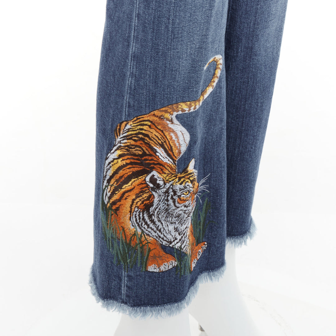 STELLA MCCARTNEY 2016 brown tiger embroidery blue flare jeans 26"