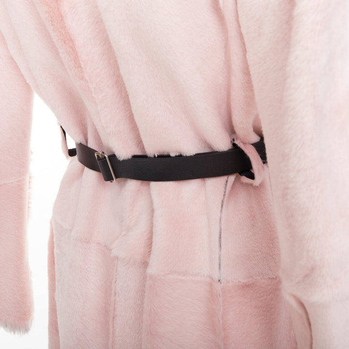 OLD CELINE Phoebe Philo 2015 baby pink lamb shearling leather collar coat FR40 L