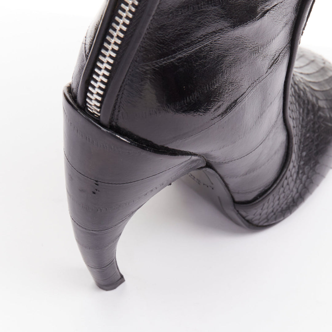 GIVENCHY 2009 multi textured curved horn heel black scaled ankle boots EU40