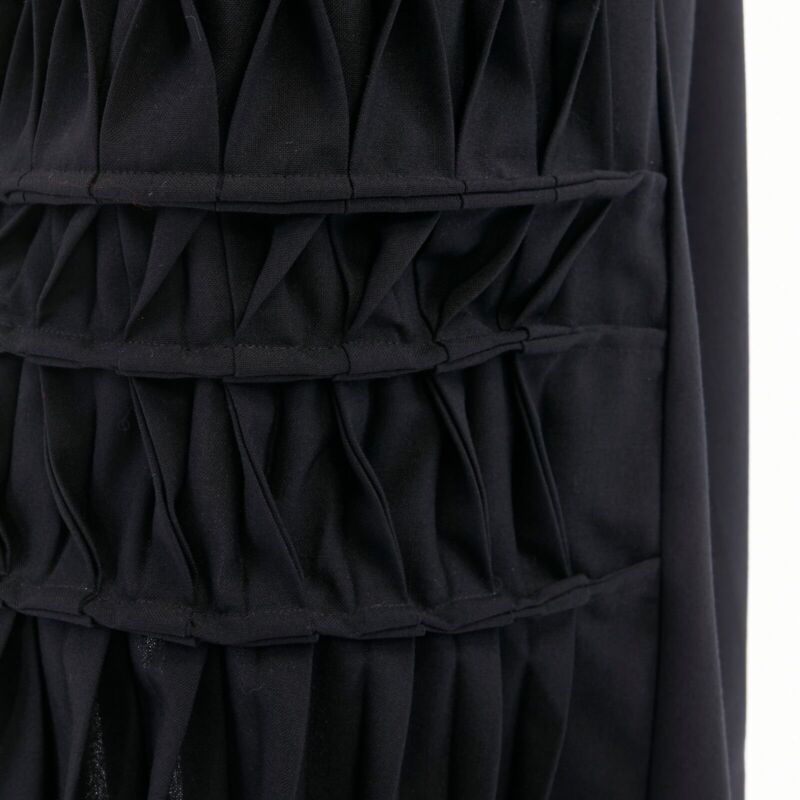 JUNYA WATANABE 1998 black wool blend origami pleated front wrap tie skirt M